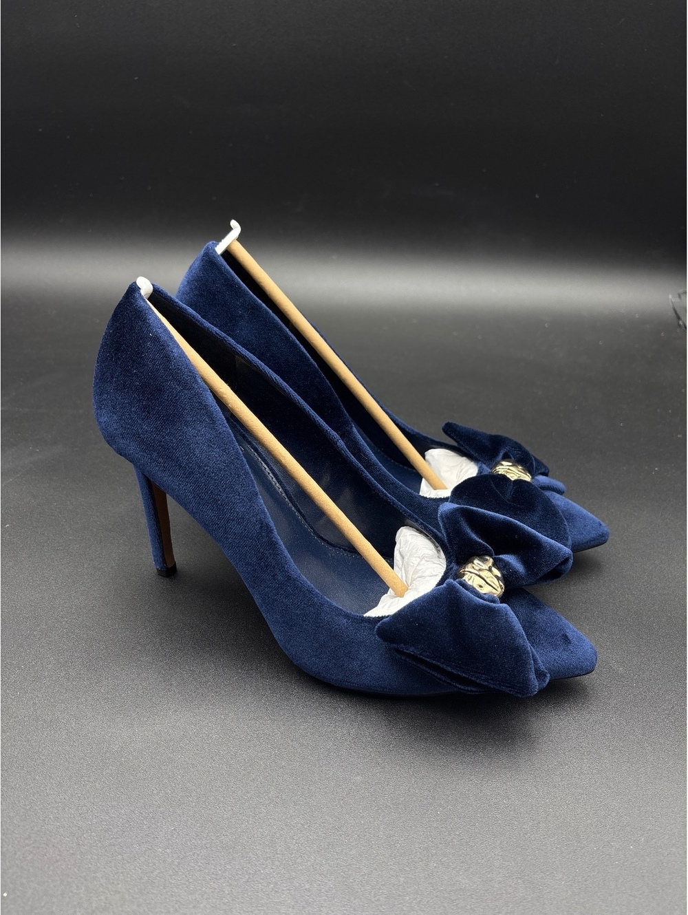 Vince Camuto Navy Blue Velvet Bow Detail Pointed Toe High